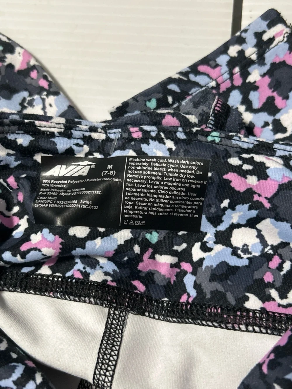 Avia Girls' Printed Active Leggings - Black with Pink & Blue with Green